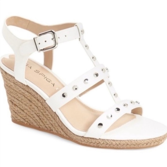 Via Spiga Shoes - Via Spiga Indya White Studded Espadrille Wedge Sandal